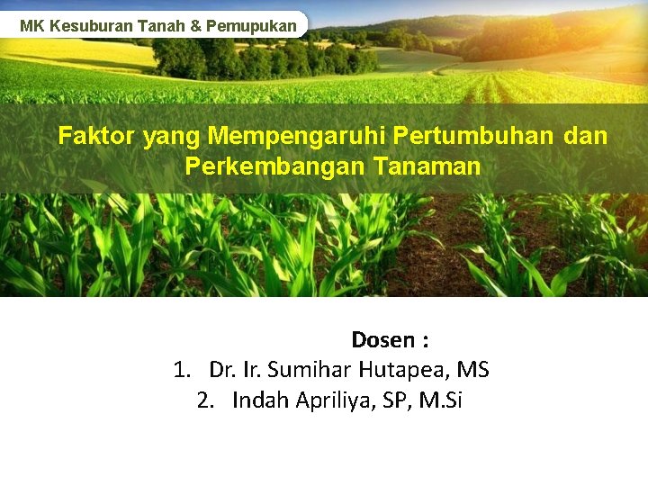 MK Kesuburan Tanah & Pemupukan Faktor yang Mempengaruhi Pertumbuhan dan Perkembangan Tanaman Dosen :