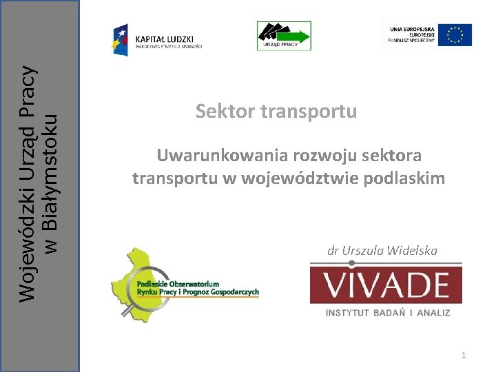 Wojewódzki Urząd Pracy w Białymstoku Sektor transportu Uwarunkowania rozwoju sektora transportu w województwie podlaskim