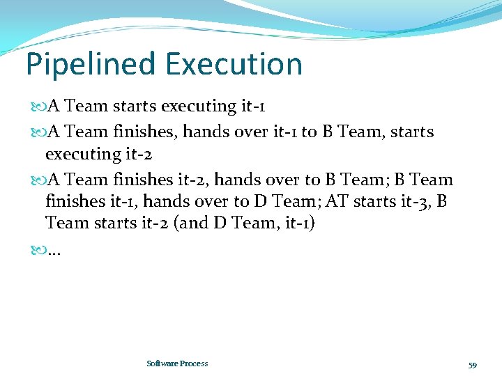 Pipelined Execution A Team starts executing it-1 A Team finishes, hands over it-1 to