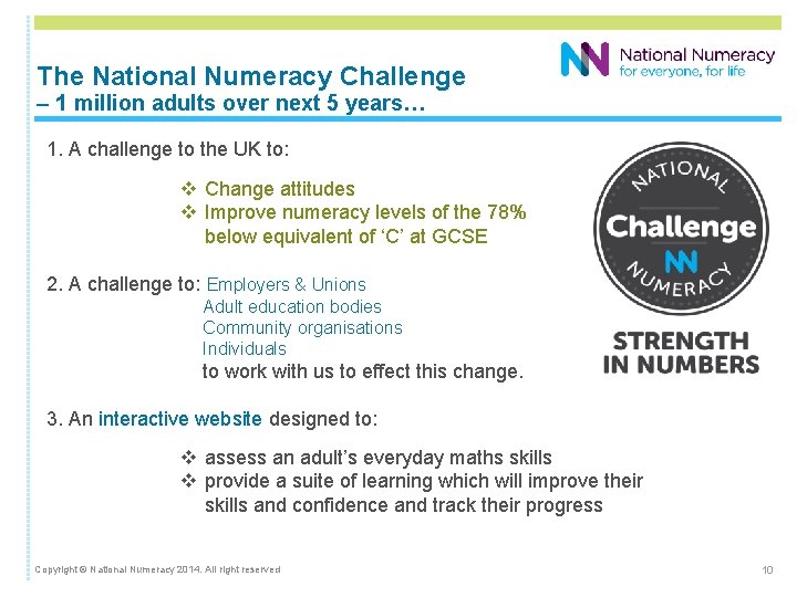 The National Numeracy Challenge – 1 million adults over next 5 years… 1. A