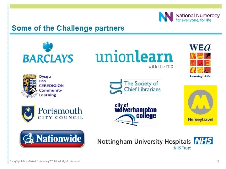 Some of the Challenge partners Copyright © National Numeracy 2014. All right reserved 12