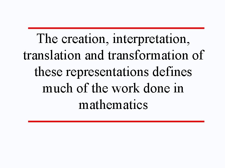 The creation, interpretation, translation and transformation of these representations defines much of the work
