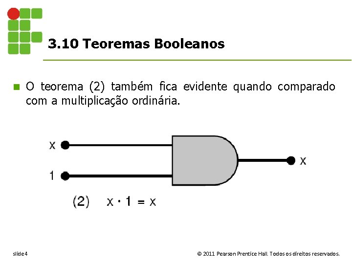 3. 10 Teoremas Booleanos n O teorema (2) também fica evidente quando comparado com