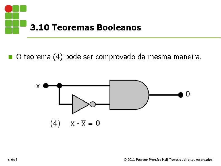 3. 10 Teoremas Booleanos n O teorema (4) pode ser comprovado da mesma maneira.