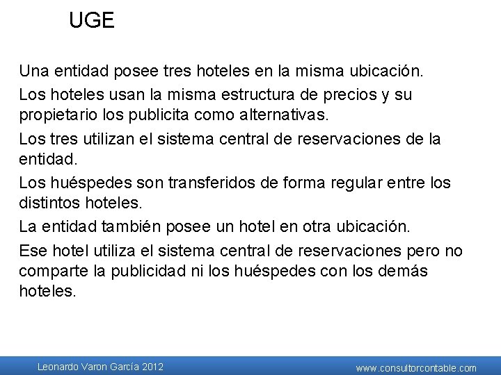 UGE Una entidad posee tres hoteles en la misma ubicación. Los hoteles usan la UGE Una entidad posee tres hoteles en la misma ubicación. Los hoteles usan la