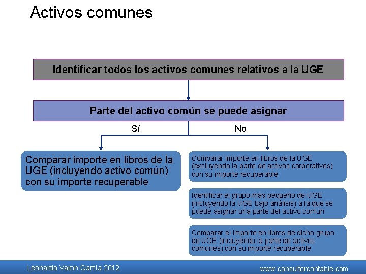 Activos comunes Identificar todos los activos comunes relativos a la UGE Parte del activo Activos comunes Identificar todos los activos comunes relativos a la UGE Parte del activo