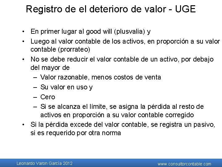 Registro de el deterioro de valor - UGE • En primer lugar al good Registro de el deterioro de valor - UGE • En primer lugar al good