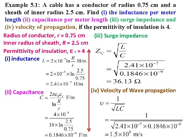 Example 5. 1: A cable has a conductor of radius 0. 75 cm and