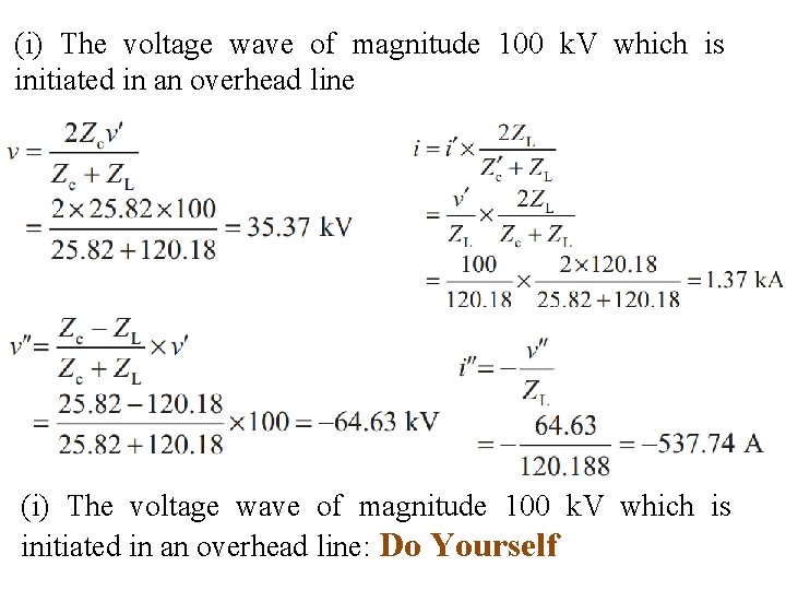(i) The voltage wave of magnitude 100 k. V which is initiated in an