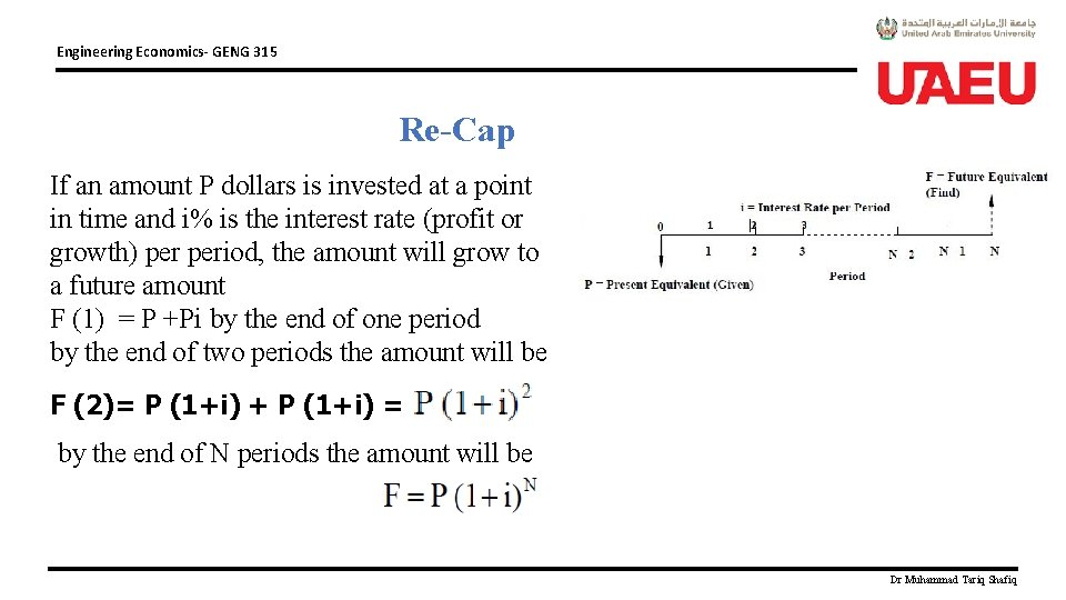 Engineering Economics- GENG 315 Re-Cap If an amount P dollars is invested at a