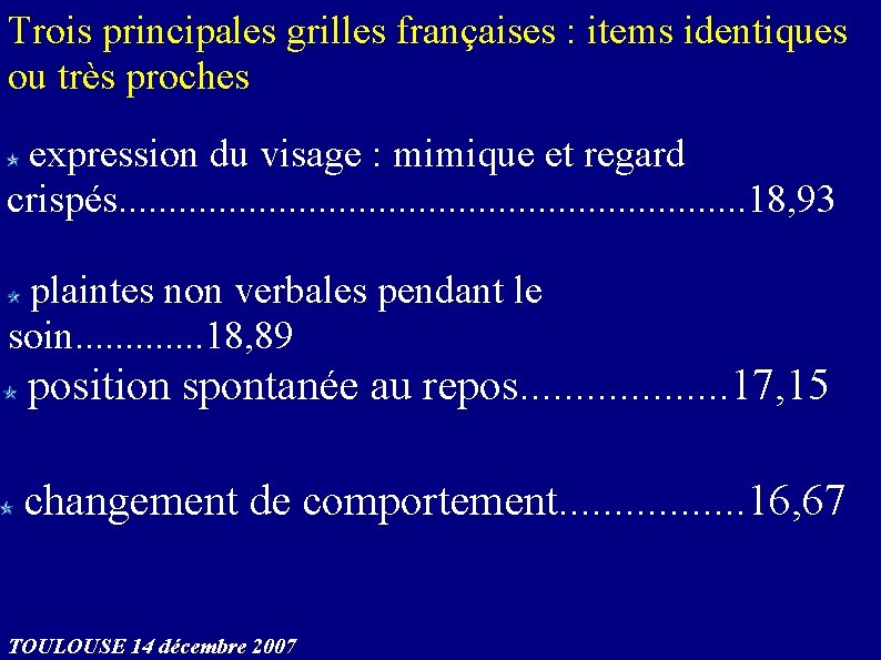 Trois principales grilles françaises : items identiques ou très proches expression du visage :