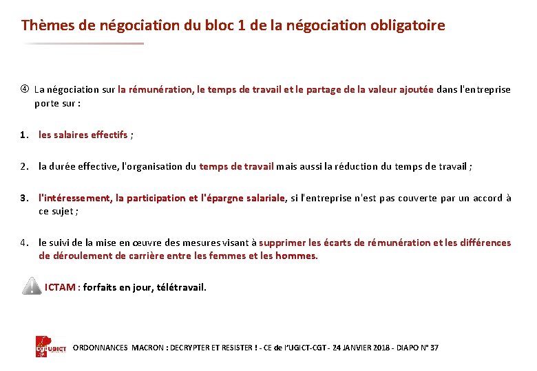 Thèmes de négociation du bloc 1 de la négociation obligatoire La négociation sur la