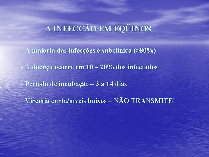 A INFECÇÃO EM EQÜINOS - A maioria das infecções é subclínica (>80%) - A