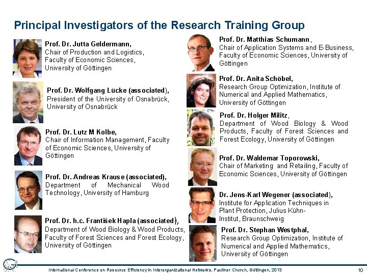Principal Investigators of the Research Training Group Prof. Dr. Jutta Geldermann, Chair of Production