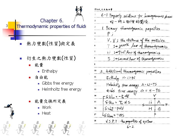 Chapter 6. 3 Thermodynamic properties of fluids n 熱力變數(性質)與定義 n 衍生之熱力變數(性質) n 能量 n