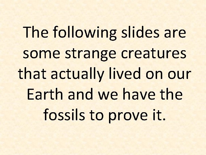 The following slides are some strange creatures that actually lived on our Earth and