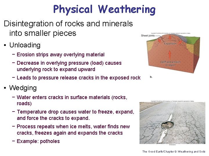 Physical Weathering Disintegration of rocks and minerals into smaller pieces • Unloading − Erosion