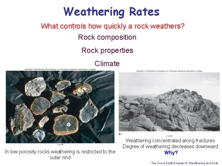 Weathering Rates What controls how quickly a rock weathers? Rock composition Rock properties Climate