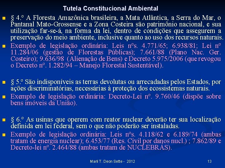 Tutela Constitucional Ambiental n n n § 4. º A Floresta Amazônica brasileira, a