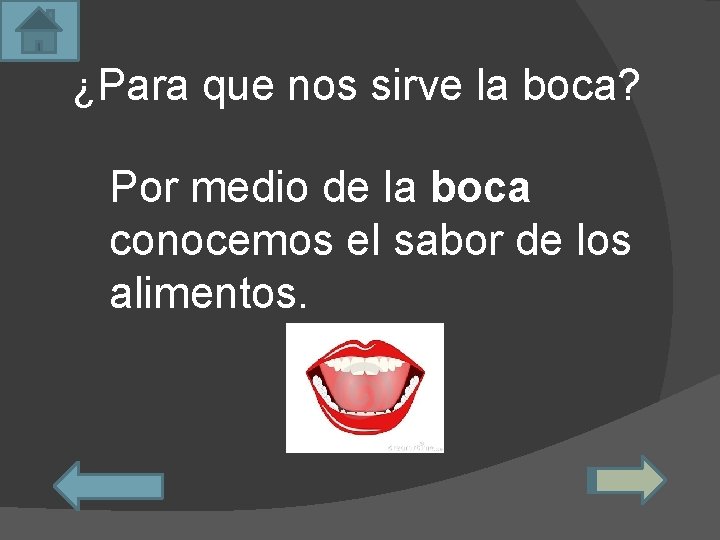 ¿Para que nos sirve la boca? Por medio de la boca conocemos el sabor