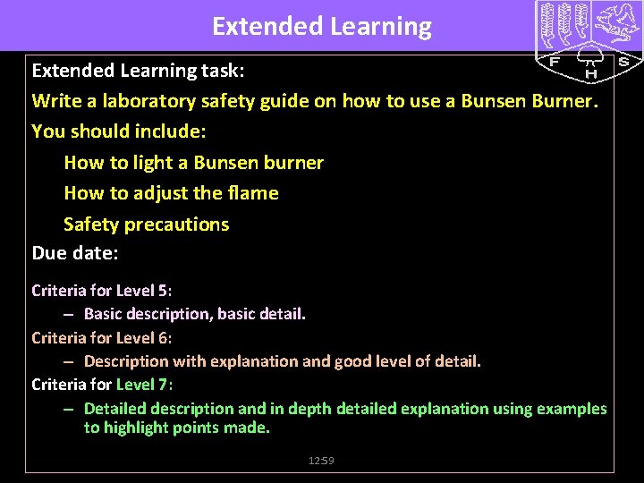 Extended Learning task: Write a laboratory safety guide on how to use a Bunsen