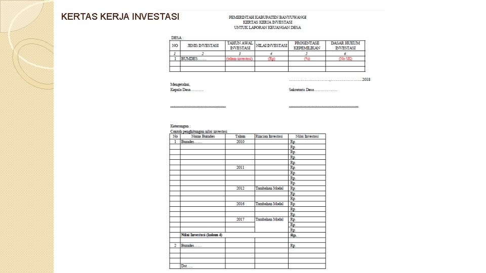 KERTAS KERJA INVESTASI 