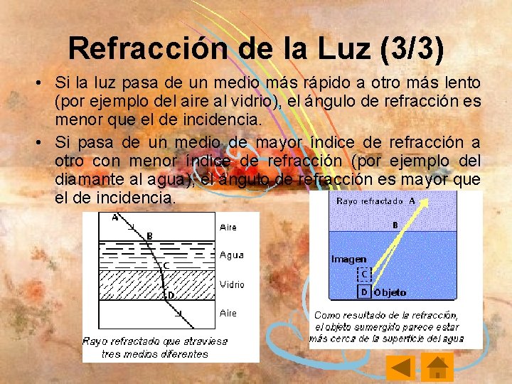 Refracción de la Luz (3/3) • Si la luz pasa de un medio más