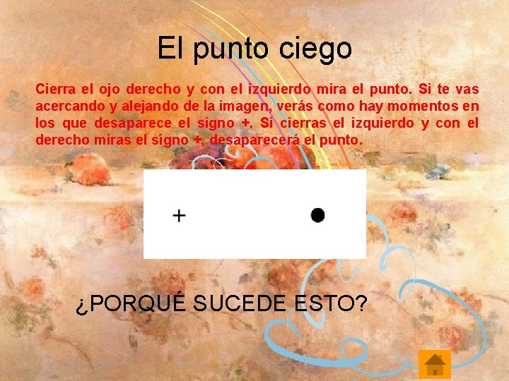 El punto ciego Cierra el ojo derecho y con el izquierdo mira el punto.