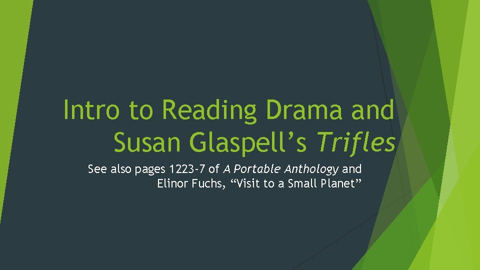 Intro to Reading Drama and Susan Glaspell’s Trifles See also pages 1223 -7 of