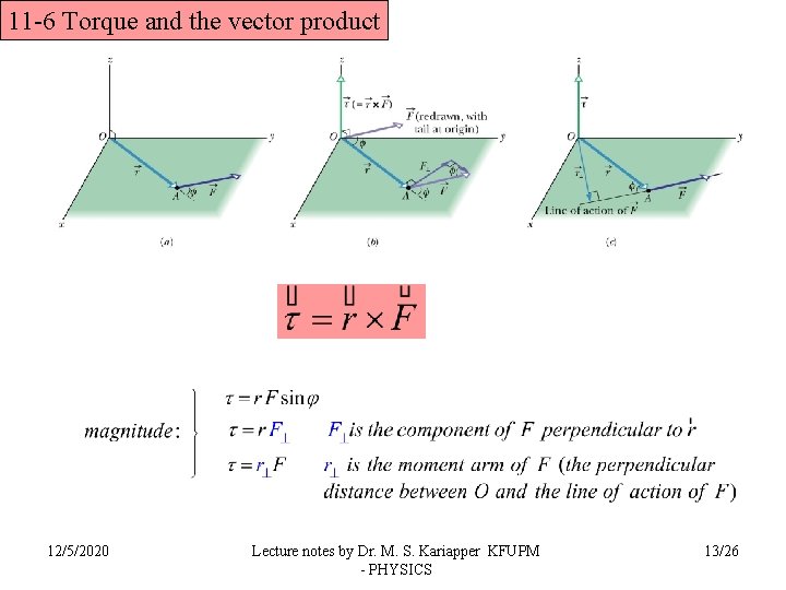 11 -6 Torque and the vector product 12/5/2020 Lecture notes by Dr. M. S.