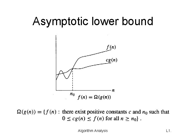 Asymptotic lower bound Algorithm Analysis L 1. 