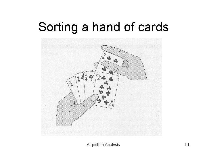 Sorting a hand of cards Algorithm Analysis L 1. 