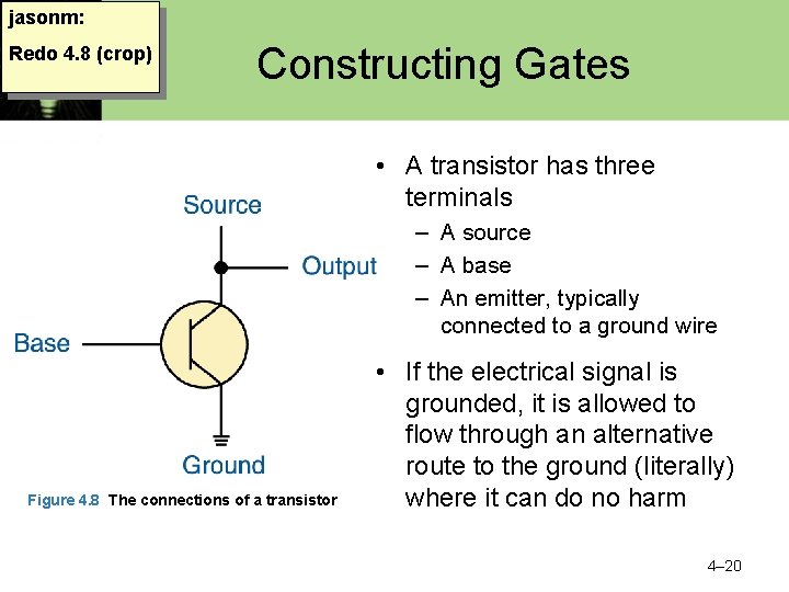 jasonm: Redo 4. 8 (crop) Constructing Gates • A transistor has three terminals –