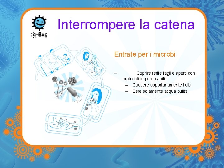 Interrompere la catena Entrate per i microbi – Coprire ferite tagli e aperti con