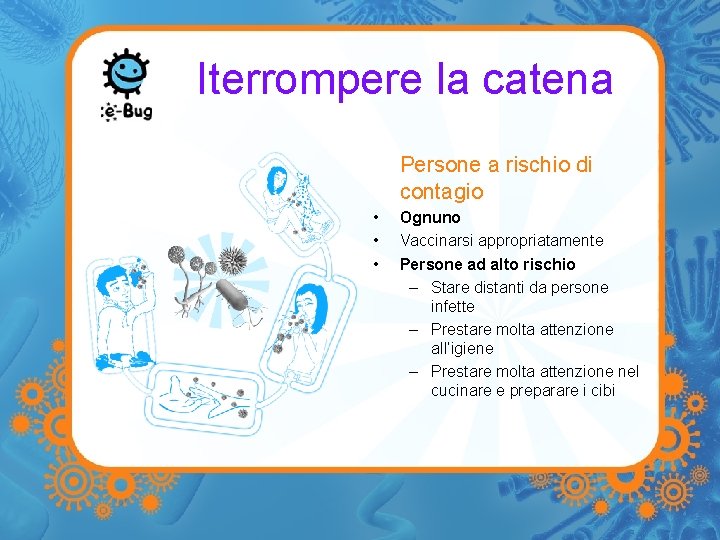 Iterrompere la catena Persone a rischio di contagio • • • Ognuno Vaccinarsi appropriatamente