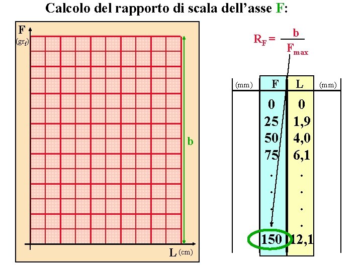 Calcolo del rapporto di scala dell’asse F: F RF = (grf) (mm) b L