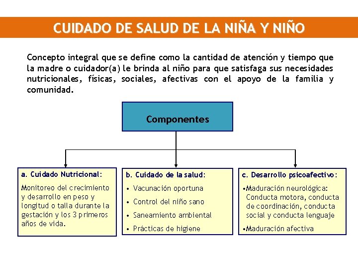 CUIDADO DE SALUD DE LA NIÑA Y NIÑO Concepto integral que se define como