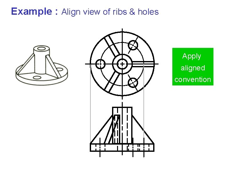 Example : Align view of ribs & holes Apply aligned convention 