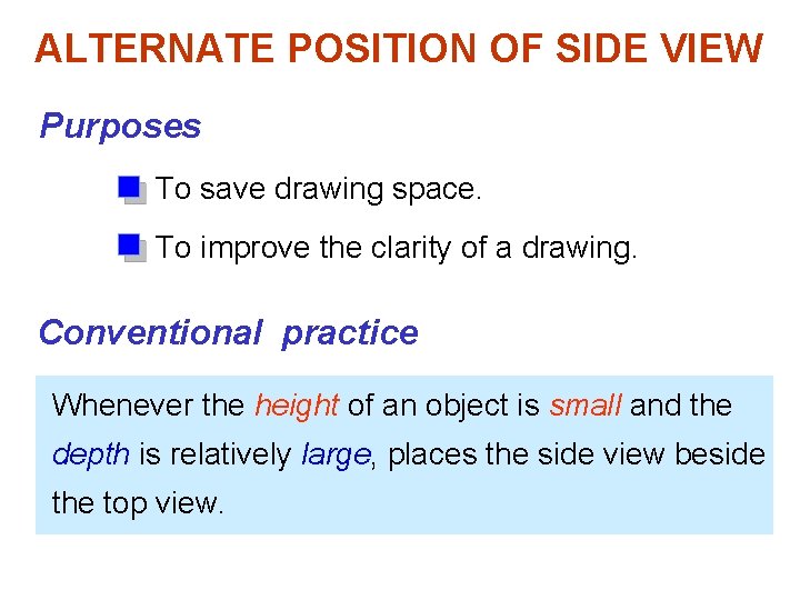 ALTERNATE POSITION OF SIDE VIEW Purposes To save drawing space. To improve the clarity
