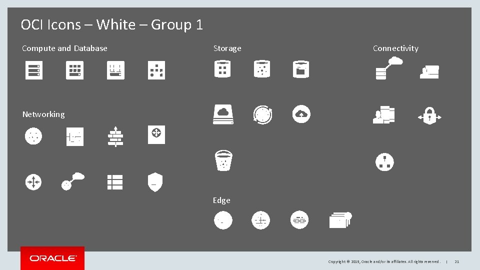 OCI Icons – White – Group 1 Compute and Database Storage Connectivity Networking Edge