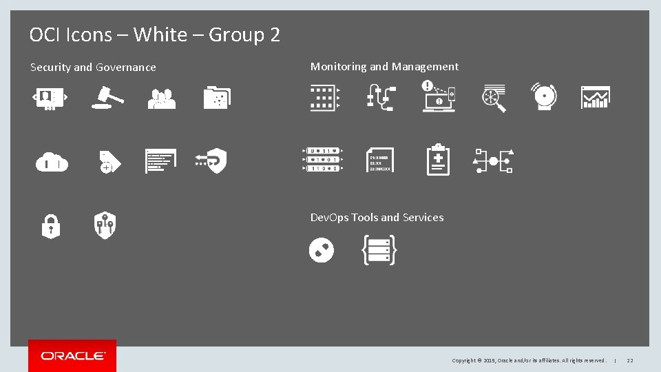 OCI Icons – White – Group 2 Security and Governance Monitoring and Management Dev.