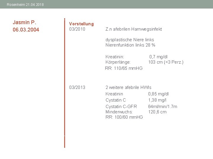 Rosenheim 21. 04. 2018 Jasmin P. 06. 03. 2004 Vorstellung 03/2010 Z. n afebrilen