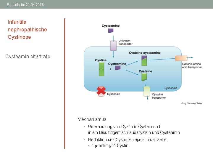 Rosenheim 21. 04. 2018 Infantile nephropathische Cystinose Cysteamin bitartrate Mechanismus • Umwandlung von Cystin