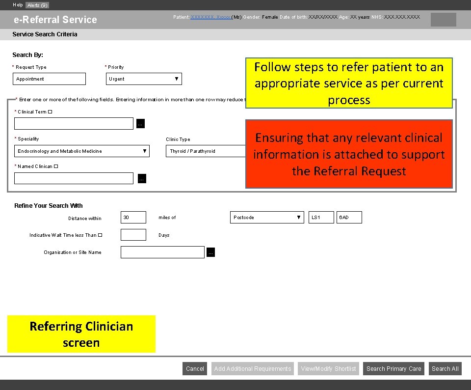 Help Alerts (9) e-Referral Service Patient: XXXXXXX, Xxxxx (Ms) Gender: Female Date of birth: