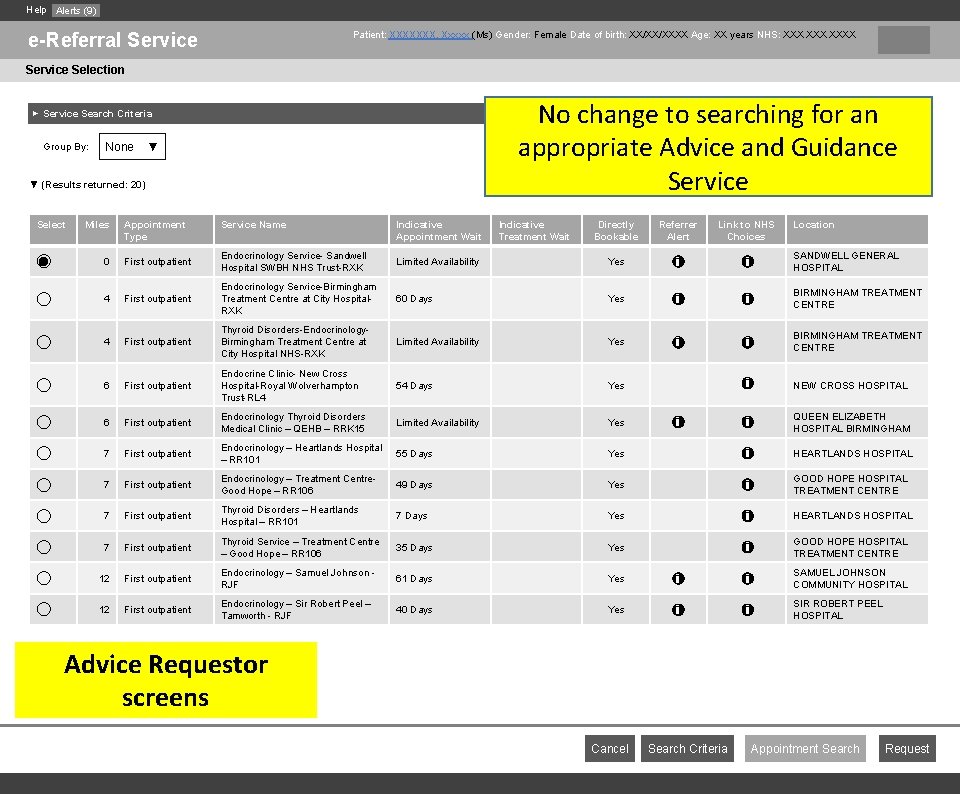 Help Alerts (9) e-Referral Service Patient: XXXXXXX, Xxxxx (Ms) Gender: Female Date of birth: