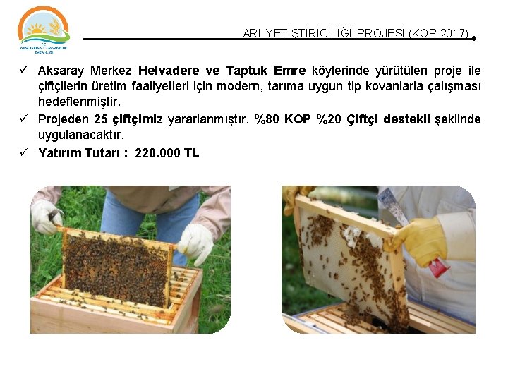 ARI YETİŞTİRİCİLİĞİ PROJESİ (KOP-2017) Aksaray Merkez Helvadere ve Taptuk Emre köylerinde yürütülen proje ile ARI YETİŞTİRİCİLİĞİ PROJESİ (KOP-2017) Aksaray Merkez Helvadere ve Taptuk Emre köylerinde yürütülen proje ile