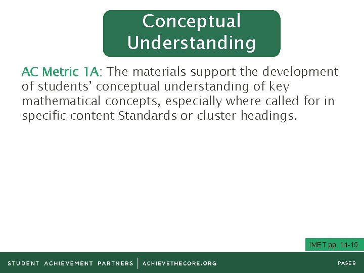 Conceptual Understanding AC Metric 1 A: The materials support the development of students’ conceptual