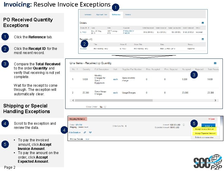 Invoicing: Resolve Invoice Exceptions 1 PO Received Quantity Exceptions 1 Click the Reference tab.