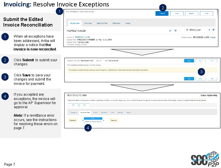 Invoicing: Resolve Invoice Exceptions 1 2 Submit the Edited Invoice Reconciliation 1 When all