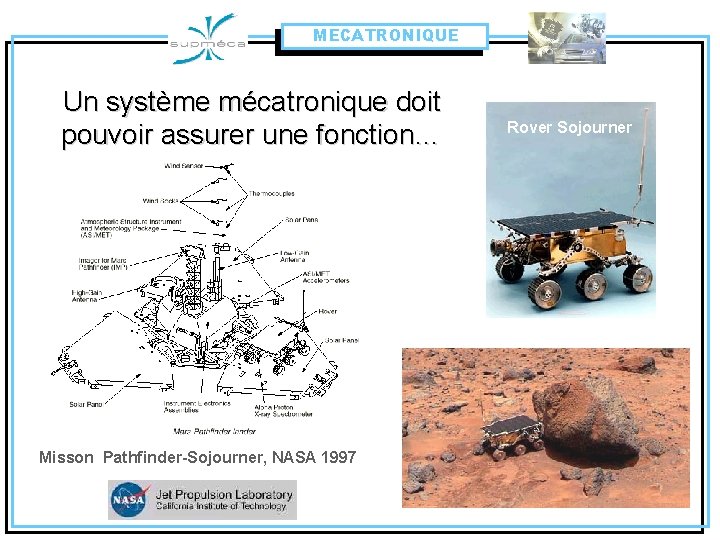 MECATRONIQUE Un système mécatronique doit pouvoir assurer une fonction… Lanceur Delta 2 Misson Pathfinder-Sojourner,